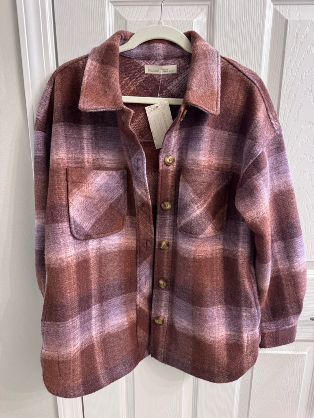BE COOL Mauve Plaid Button-Up Shacket